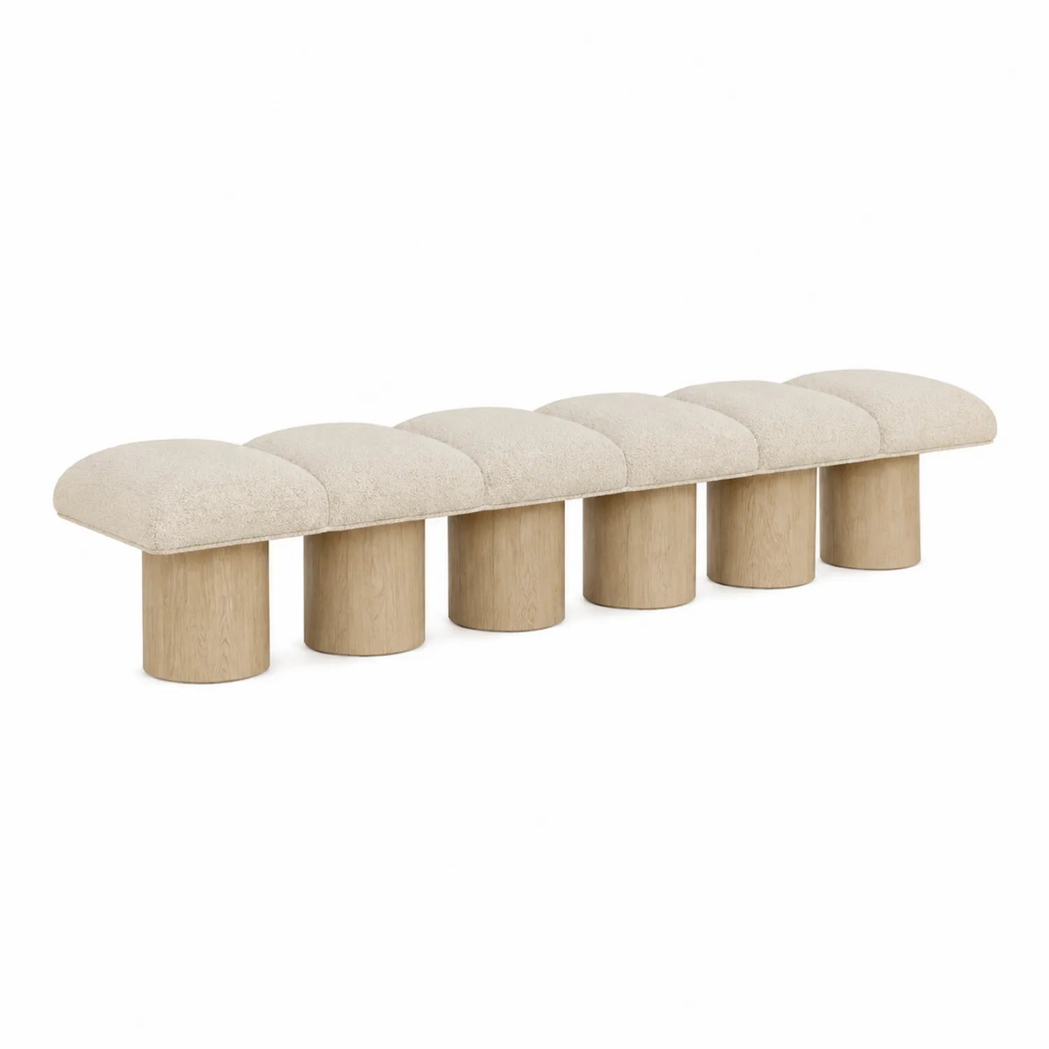 Bank mit Bouclé-Stoff und Eichenholzbeinen, Beige