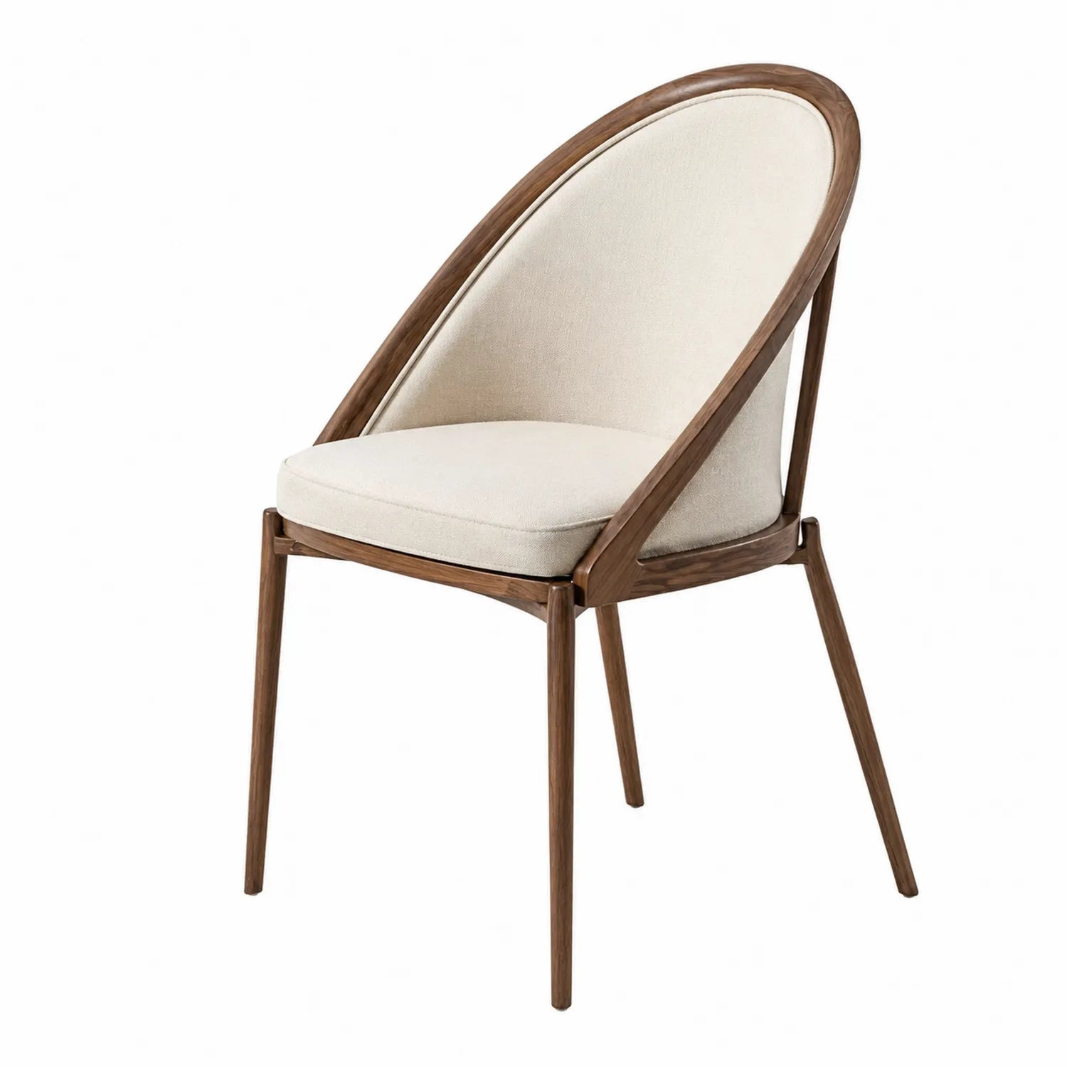 Stuhl aus Walnussholz mit Baumwoll- und Leinenbezug in Creme