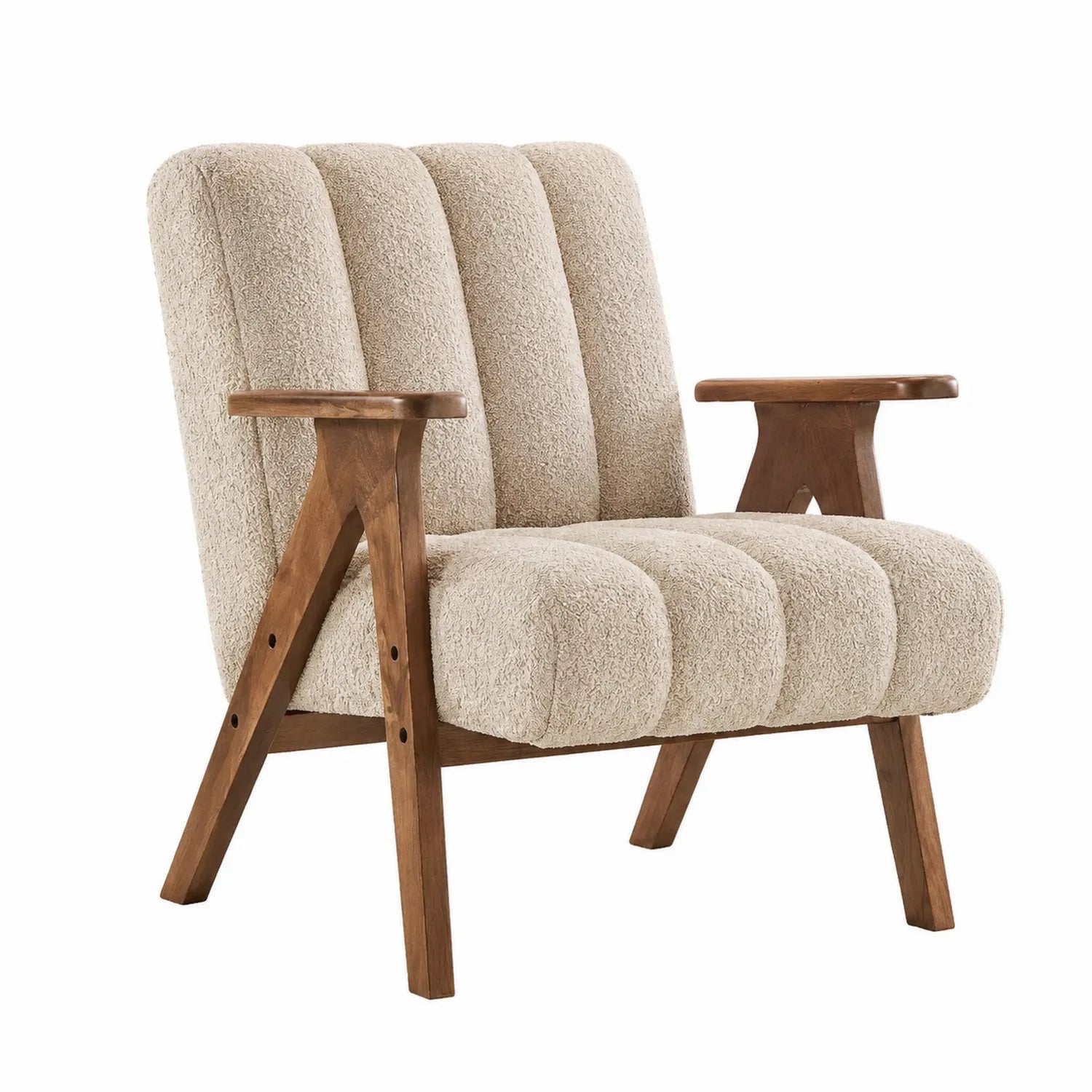 Polstersessel Holz Boucléstoff Beige