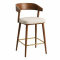 Barhocker Massivholz Leinenpolster Beige