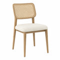 Esszimmerstuhl mit Rattangeflecht und Eichenrahmen, gepolsterter Sitz Beige