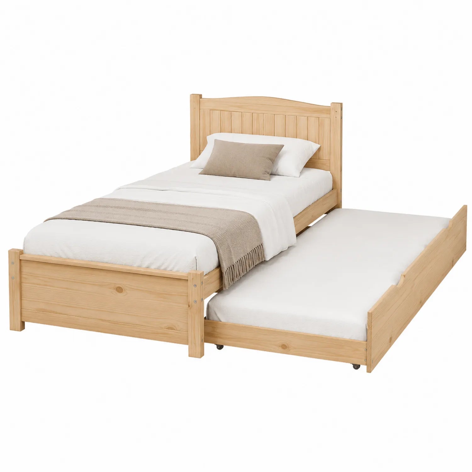 Kiefernbett mit Ausziehbett und Matratzen 200x90 cm