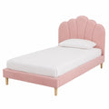 Einzelbett aus Samt in Rosa mit Muschelkopfteil 100x200 cm