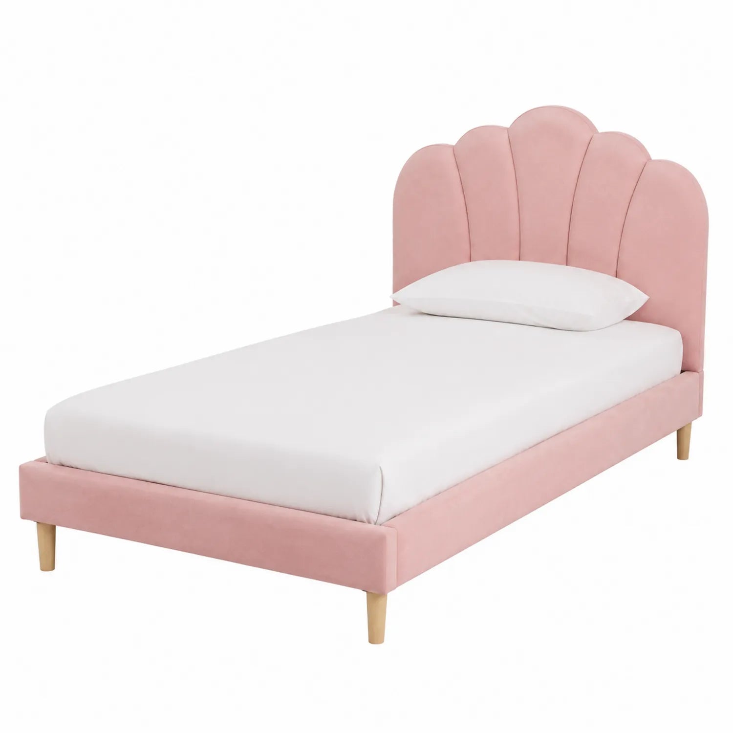 Einzelbett aus Samt in Rosa mit Muschelkopfteil 100x200 cm