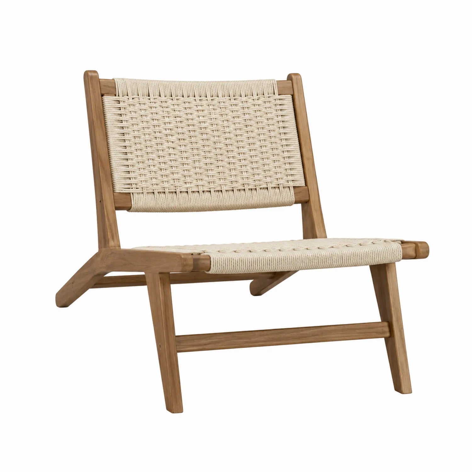 Lounge Sessel Teakholz Polyester-Seil Beige