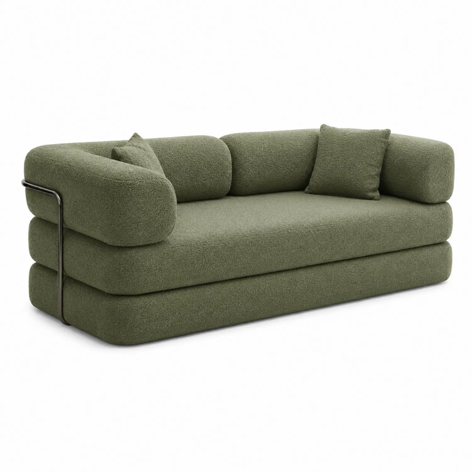 Sofa aus Bouclé-Stoff mit Metallgestell in Olivgrün