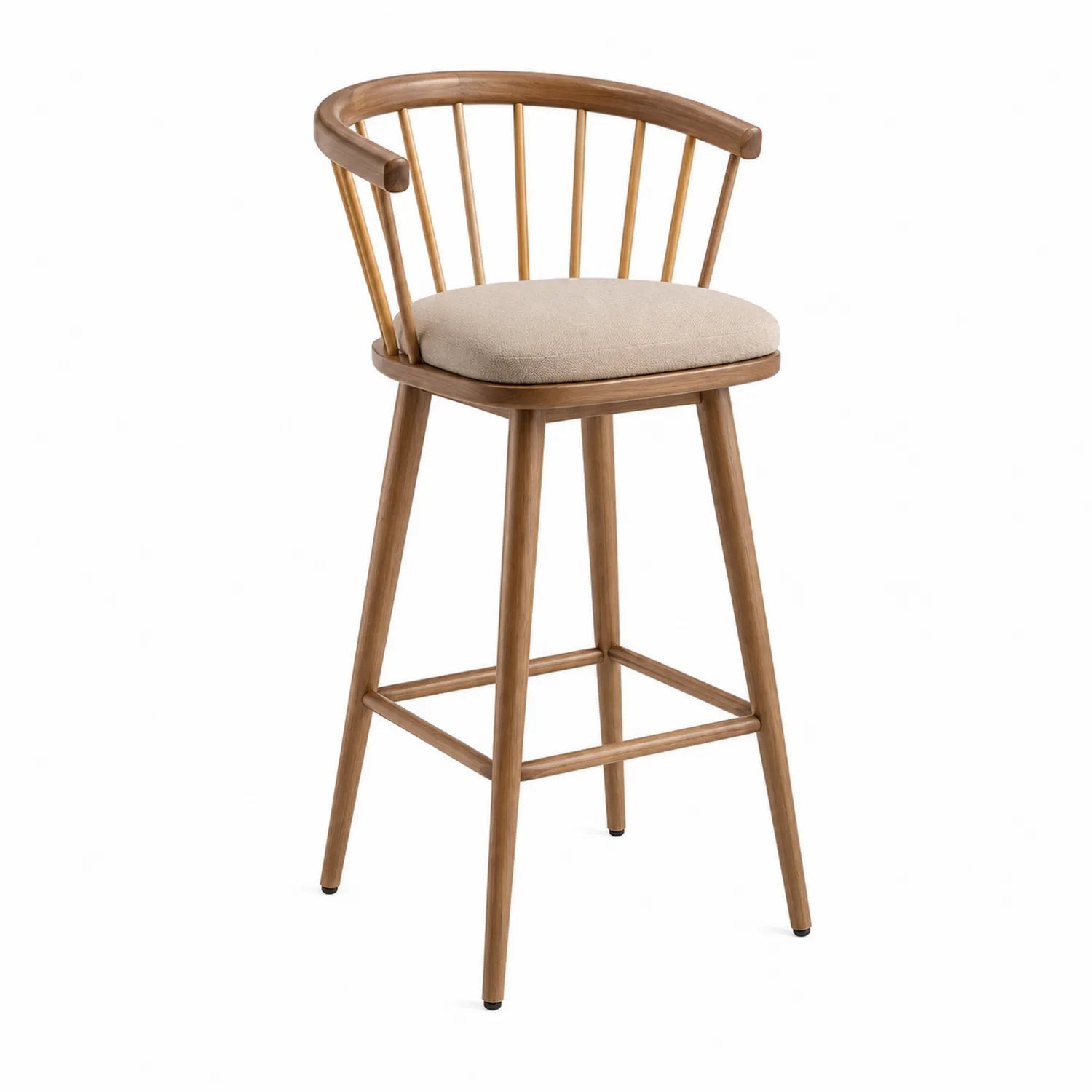 Barhocker Holz mit Leinenpolsterung Braun/Beige
