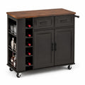 Servierwagen mit Holzplatte und Weinregal Schwarz 91x46x92 cm