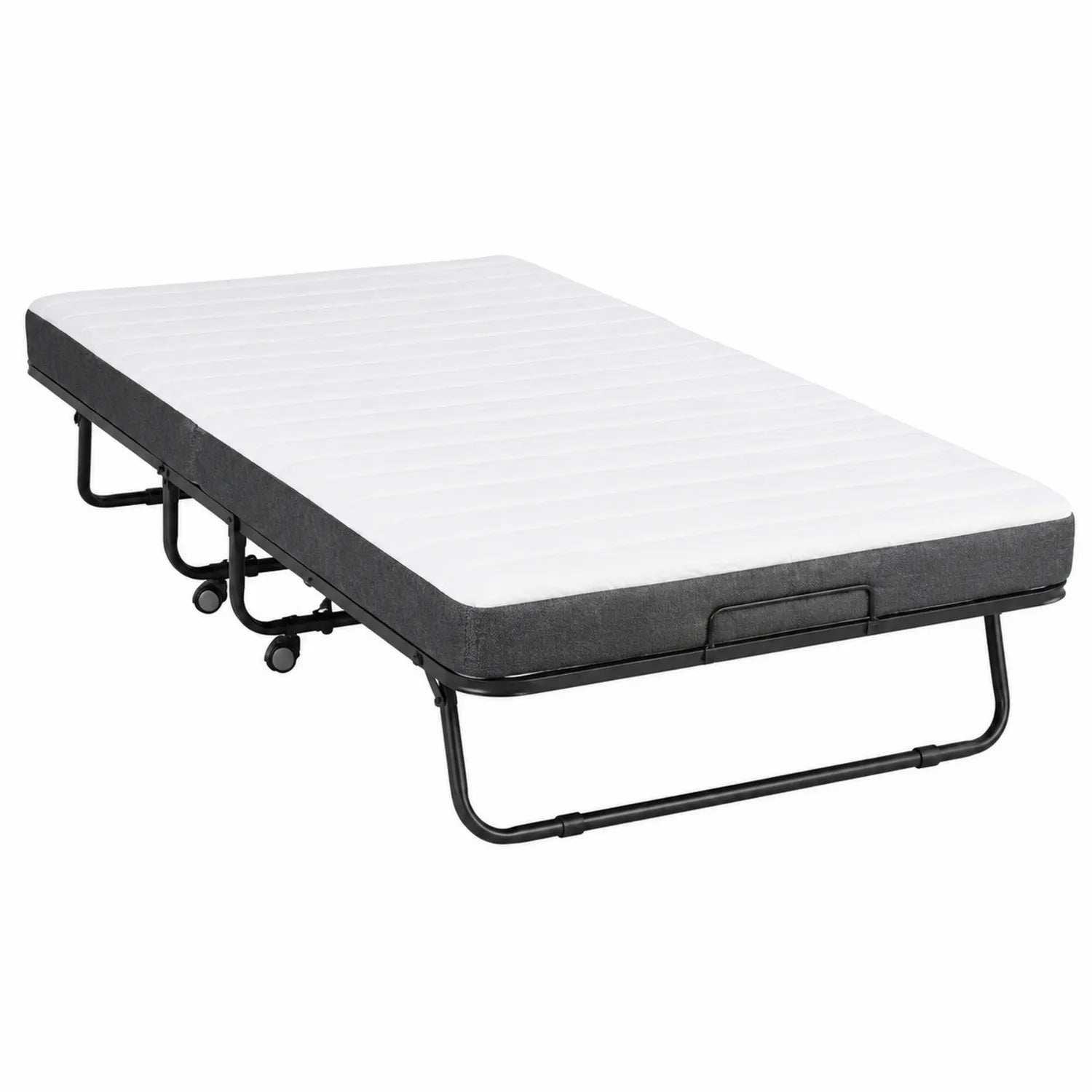 Klappbares Bett mit Stahlrahmen und Polyurethanschaummatratze 90x200 cm Weiß/Grau
