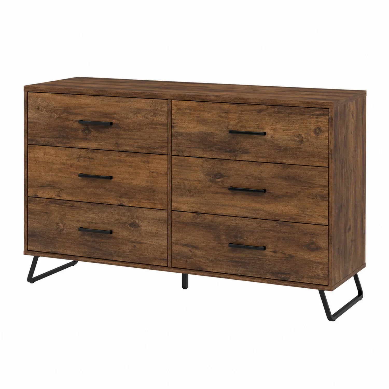 Kommode MDF Holzoptik Braun mit 6 Schubladen und Metallfüßen