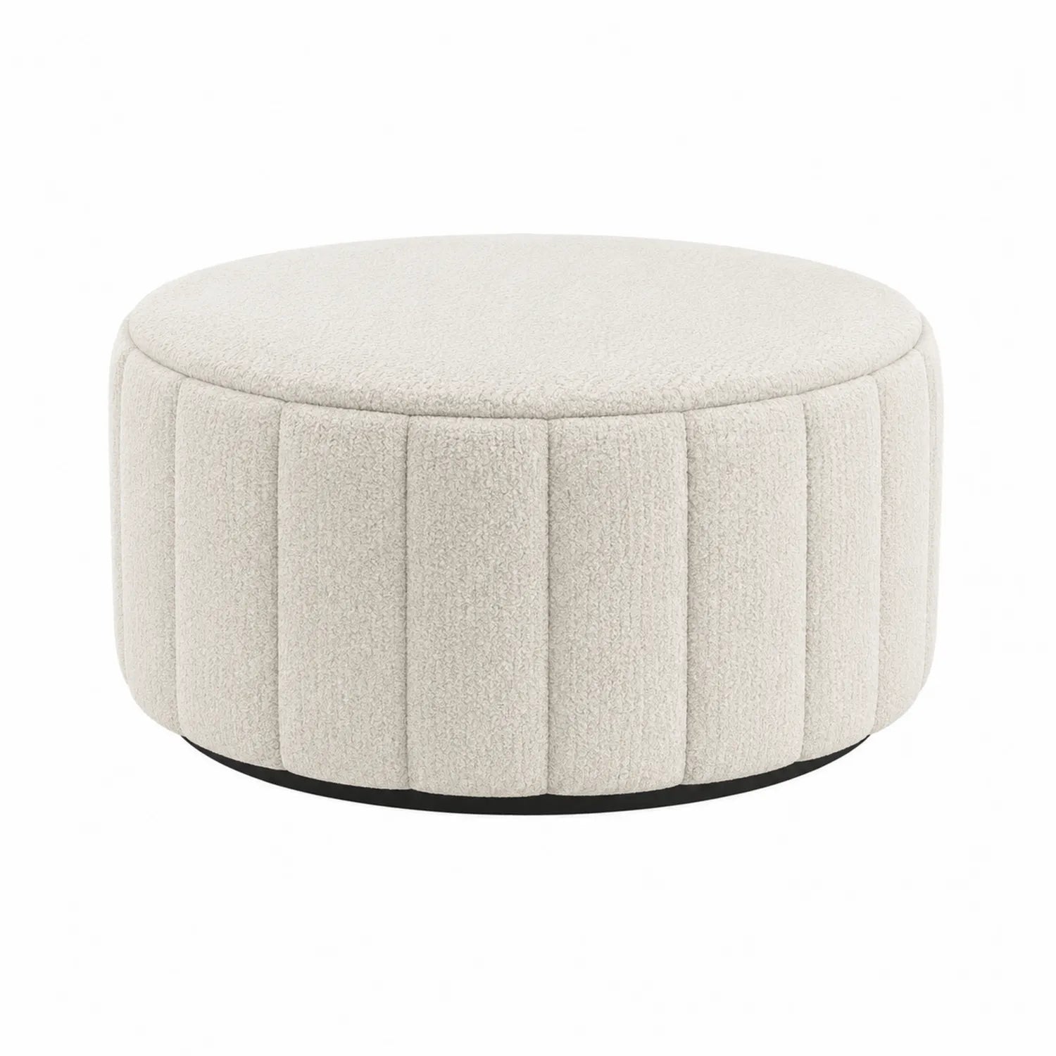 Runder Hocker aus Bouclé-Stoff Creme 60x60x35 cm