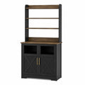 Holz-Metall-Küchenschrank mit Regal Schwarz/Braun