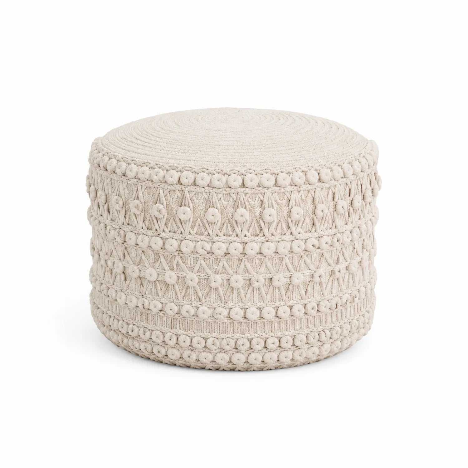 Runder Baumwollhocker Beige Gewebe