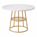 Runder Tisch mit MDF-Tischplatte und Metallgestell, Weiß/Gold, 110 cm